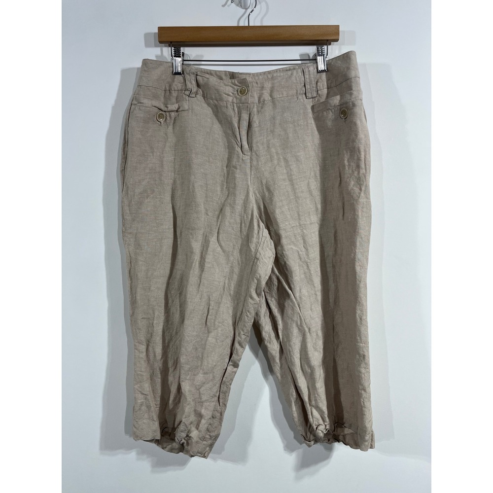Lane Bryant Euro Summer Coastal Linen Blend Cropped Pants Capris Women 14 Casual